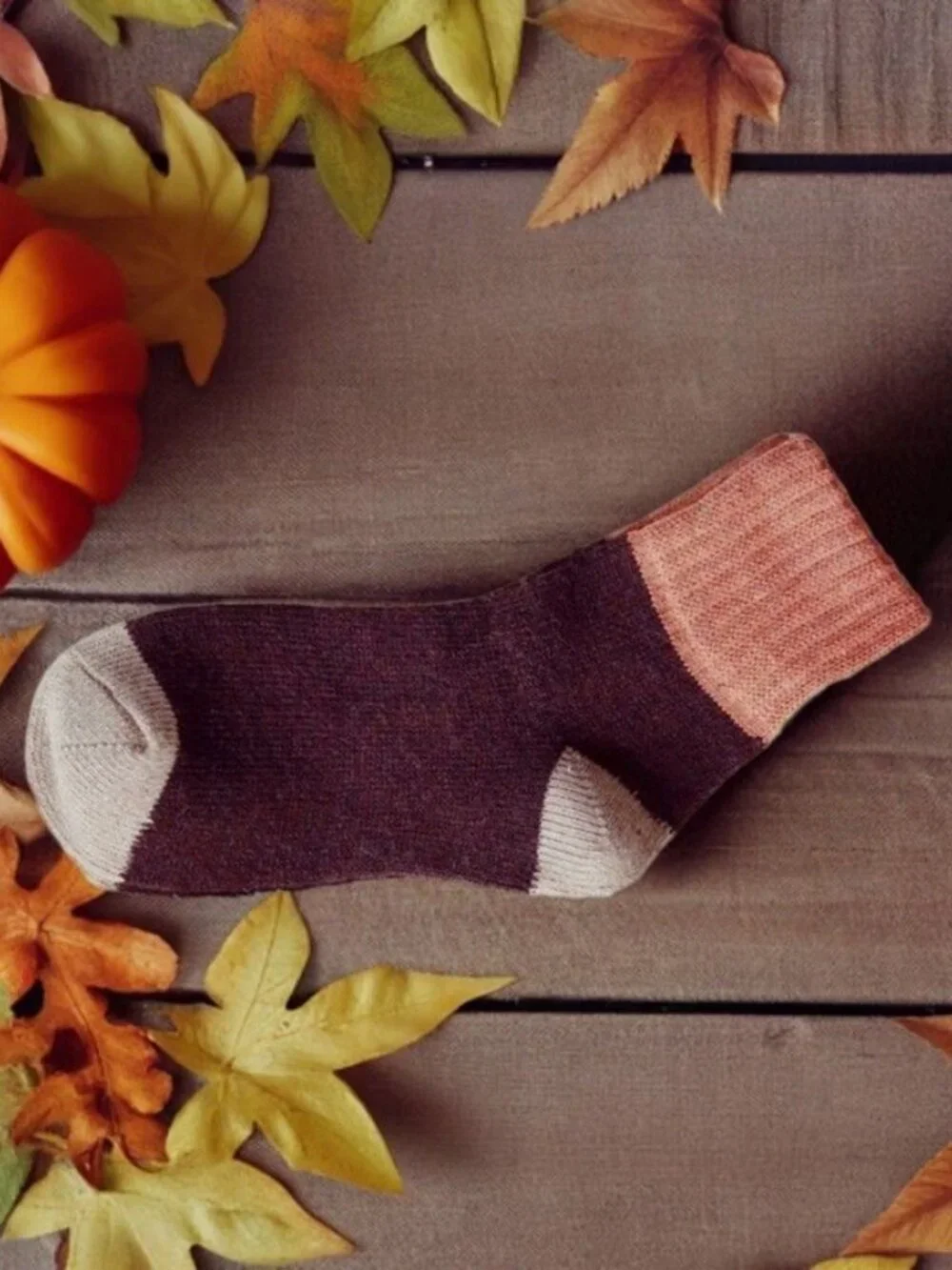Chelsea Colorblock Womens Crew Socks Deep Brown with Coral and Tan Gift Packaged